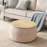 ZUN Round Storage Ottoman, 2 in 1 Function, Work as End table and Ottoman, Pink W487106577