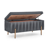 ZUN Elegant Upholstered Velvet Storage Bench with Cedar Wood Veneer, Large Storage Ottoman with W487109969