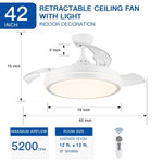 ZUN 42 in. White Frame Retractable Ceiling Fan with Remote Control W136780793