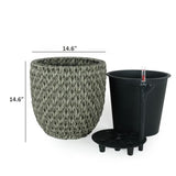 ZUN 14.6" Self-watering Wicker Planter - Garden Decoration Pot - Gray - Round B046P144664