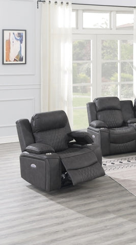 ZUN Power Motion Recliner Chair 1pc Chair Contemporary Charcoal Color Gel Leatherette Storage Arms w Cup B011P162630