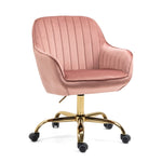 ZUN 360&deg; Pink Velvet Swivel Chair With High Back, Adjustable Working Chair With Golden Color Base W116472784