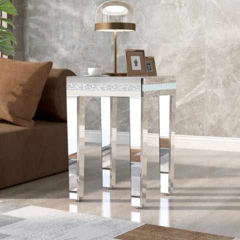 ZUN ON-TREND Fashionable Modern Glass Mirrored Side Table, Easy Assembly End Table with WF296595AAN