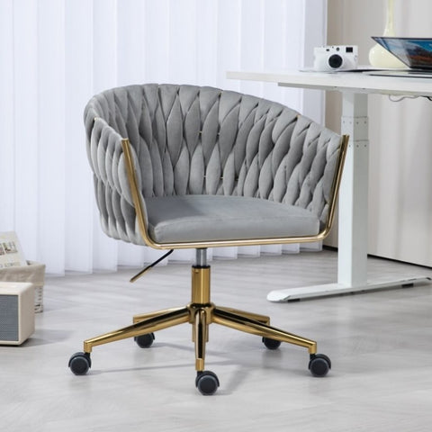 ZUN Modern design the backrest is hand-woven Office chair,Vanity chairs with wheels,Height W2215P147915