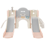 ZUN Kids Slide Playset Structure 7 in 1, Freestanding Spaceship Set with Slide, Arch Tunnel, Ring Toss PP322884AAH