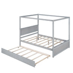 ZUN Wood Canopy Bed with Trundle Bed ,Full Size Canopy Platform bed With Support Slats .No Box Spring WF291343AAE
