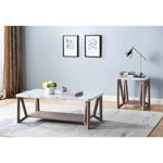 ZUN Marble Tabletop Home Accent Table, Modern End Table, Faux Marble White & Dark Taupe B107131008