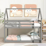 ZUN Twin over Twin Loft Bed with Roof Design, Safety Guardrail, Ladder, Grey W50446267