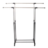 ZUN Dual-bar Vertical & Horizontal Stretching Stand Clothes Rack with Shoe Shelf YJ-04 Black & Silver 95408394