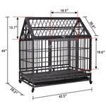 ZUN Heavy-Duty Metal Dog Kennel, Pet Cage Crate with Openable Pointed Top and Front Door, 4 Wheels W2181P153429