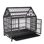 ZUN Heavy-Duty Metal Dog Kennel, Pet Cage Crate with Openable Pointed Top and Front Door, 4 Wheels, W104169022