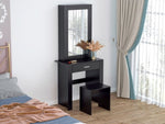 ZUN Vanity Desk with Mirror & Stool, Black Makeup Table with Storage Shelves & Drawer, Vanity Set for W68858690