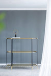 ZUN 48.5x16.5x50" 3-Tier Metal Console Table, Black Gold Mirrored Shelf W2078125787