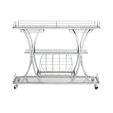 ZUN Contemporary Chrome Bar Cart with Wine Rack Silver Modern Glass Metal Frame Wine Storage GHNDT-BCT1003A