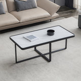ZUN Minimalism rectangle coffee table,Black metal frame with sintered stone tabletop 05384059