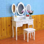 ZUN Foldable 3 Mirrors with 7 Drawers Dressing Table White 65661599