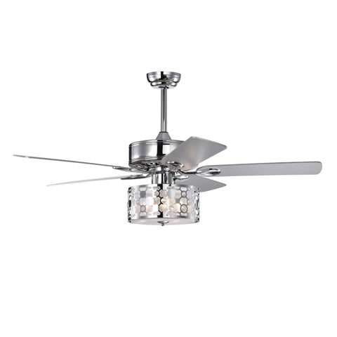 ZUN 52" Elegant Ceiling Fan Light with Remote, Crystal Chandelier Fan 5 Chrome Reversible Wood Blades W1592P152767