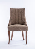 ZUN Exquisite Brown Linen Fabric Upholstered Strip Back Dining Chair with Solid Wood Legs 2 Pcs W28651734
