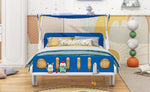 ZUN Wood Twin Size Car Bed with Ceiling Cloth, Headboard and Footboard, White+Blue WF310986AAK