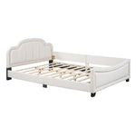 ZUN Full Size Upholstered Daybed with Cloud Shaped Headboard, Embedded Elegant Copper Nail Design, Beige WF314643AAA
