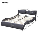 ZUN Full Size Upholstered Faux Leather Platform Bed with LED Light Bed Frame with Slatted - Black WF296647AAB