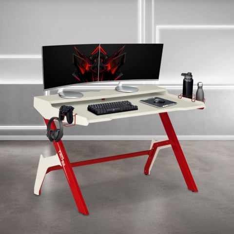 ZUN Techni Sport Ergonomic Computer Gaming Desk Workstation with Cupholder & Headphone Hook, Red RTA-TS206D-RED