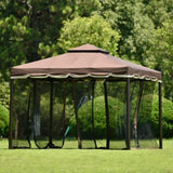 ZUN TOPMAX 9.8Ft. Wx9.8Ft.L Outdoor Iron Vented Dome Top Patio Gazebo with Netting for Backyard, WF280541AAD