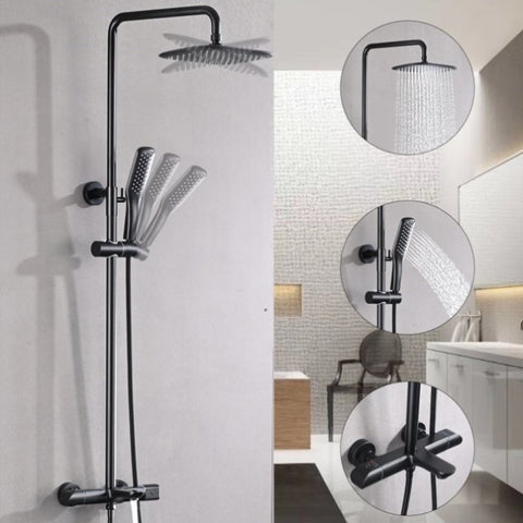 ZUN 3-function Shower System with Adjustable Slide Bar Wall Mount Rainfall and Hand Shower in Matte W105960347