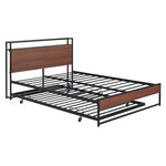 ZUN Full Size Metal Platform Bed Frame with Trundle, USB Ports and Slat Support ,No Box Spring Needed MF299538AAB