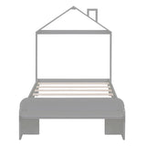 ZUN Twin Size Wood Platform Bed with House-shaped Headboard and Footboard Bench,Grey WF307085AAE