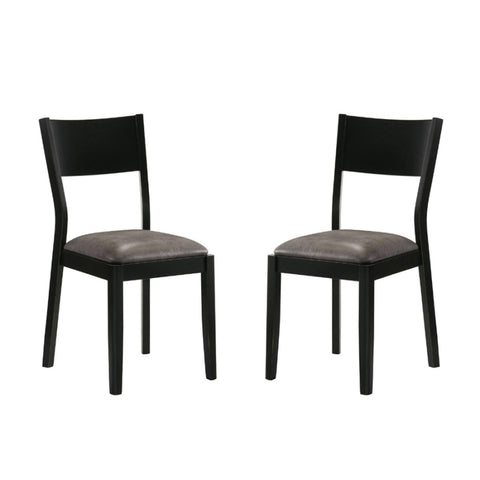 ZUN Set of 2 Padded Leatherette Dining Chairs in Black and Gray Finish B016P156572
