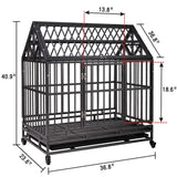ZUN Heavy Duty Metal Dog Kennel Cage Crate with 4 Universal Wheels, Openable Pointed Top and Front Door, W2181P152981