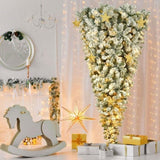 ZUN GO 6 FT Upside Down Christmas Tree with White Flocking, 360 LED Warm Lights X-mas and 8 Golden Star PX311461AAA
