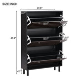 ZUN ON-TREND Minimalist Slim Shoe Cabinet Hanging Hooks, Slits Design Panels Entryway Organizer WF308729AAB