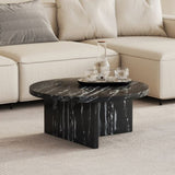 ZUN Black MDF material circular coffee table with texture, 31.4 inch black middle modern tea W1151131601