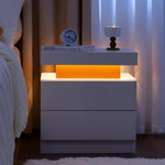 ZUN Nightstand LED Bedside Table Cabinet Lights Modern End Side with 2 Drawers for Bedroom W2178138744