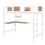 ZUN Twin Metal Loft Bed with Desk and Shelve,White MF292037AAK