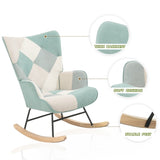 ZUN Rocking Chair, Mid Century Fabric Rocker Chair with Wood Legs and Patchwork Linen for Livingroom W109543644