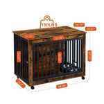 ZUN Furniture Style Dog Crate Side Table With Feeding Bowl, Wheels, Three Doors, Flip-Up Top Opening. W1820123197