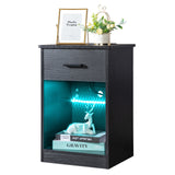 ZUN FCH 40*35*60cm Particleboard Pasted Triamine Single Drawer With Socket With LED Light Bedside Table 80482414