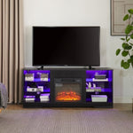 ZUN TV Stand Electric Fireplace TV Stand Glass Shelves, 3D Fireplace TV Stand LED Lights Wood W2275P149867