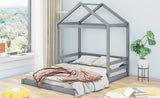 ZUN Wood Full Size House Bed with Guardrail, Grey WF309373AAE