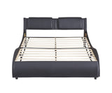 ZUN Full Size Upholstered Faux Leather Platform Bed with LED Light Bed Frame with Slatted - Black WF296647AAB