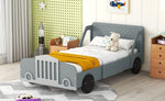 ZUN Twin Size Car-Shaped Platform Bed with Wheels,Gray WF311752AAE