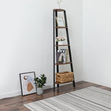 ZUN Corner Shelf, 5-Tier Bookshelf, Plant Stand, Wood Look Accent Bookcase Furniture with Metal Frame, 50762533