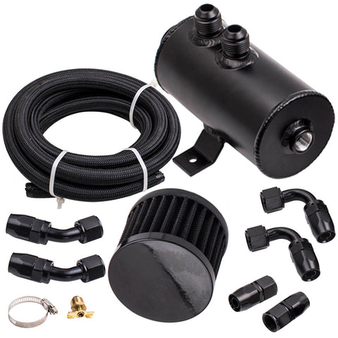 ZUN Baffled Engine Oil Catch Can 0.75L Twin Port AN10 + 3M Hose Fitting Kit Universal 96211535