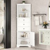 ZUN White Triangle Tall Cabinet with 3 Drawers and Adjustable Shelves for Bathroom, Kitchen or Living WF298150AAK