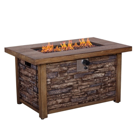 ZUN Best Choice Product 50,000 BTU Rectangle Fire Pit Table, Faux Woodgrain Top And Faux Stone Texture W2029120115