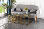 ZUN 3 Pieces Gold Square Nesting Glass End Tables- Small Coffee Table Set- Stainless Steel End Tables W133084093