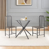 ZUN Dining Set for 2, Square Glass Tempered Dining Table with 4 Legs and 2 Metal Chair for Home Office W2167131146